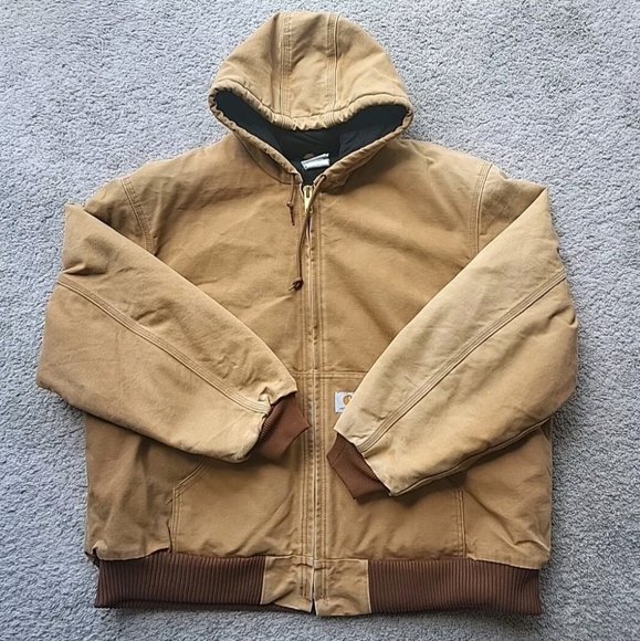 Vintage Carhartt Active Jacket Men 2XL Tan Work Hoodie Quilt Lined Duck Canvas - Picture 1 of 9